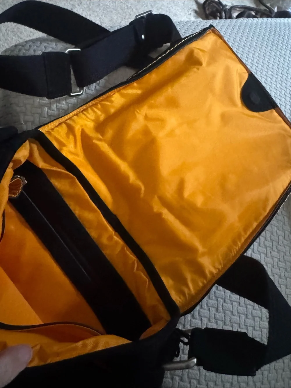 Ecco Black Suede Messenger Bag with Contrast Yellow Stitching